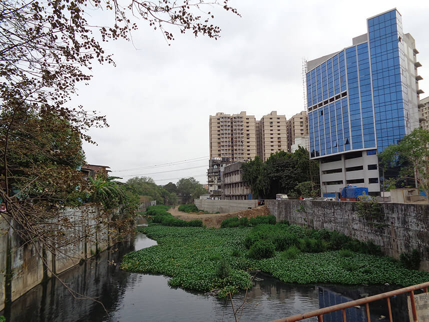 Gap in the retaining wall to allow for desilting ramps at Sag Baug, Marol.