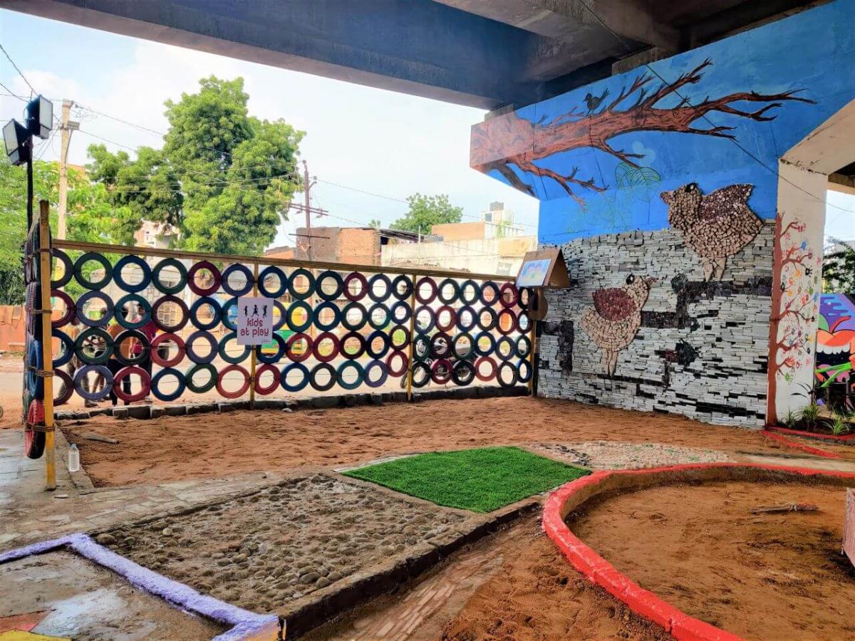 Outdoor community space for Anganwadi under Vadsar flyover, Vadodara