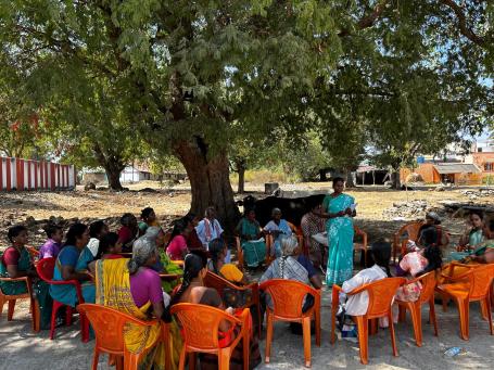 A focus group discussion with a farming community and women Self Help Group (SHG) members. Moving beyond participatory design toward inclusion can help catalyze community involvement and contextualize interventions using local perspectives. Photo by Vishvak Kannan/WRI India.